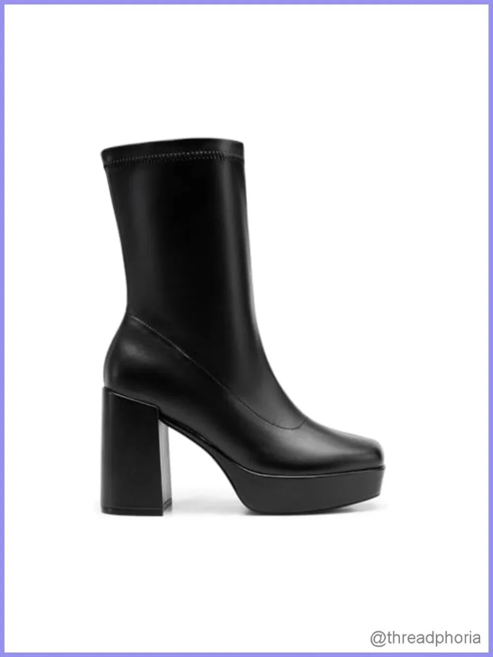 Womens Mid Calf Platform Gogo Boots Square Toe Chunky Heel Faux Leather